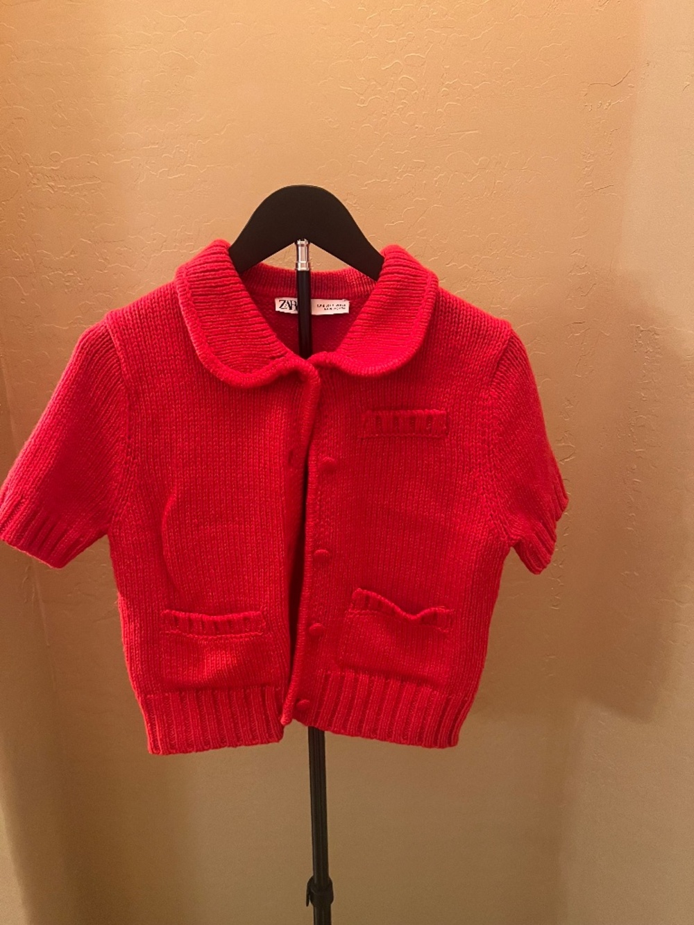 ZARA Bright red Cropped Knit Cardigan – S